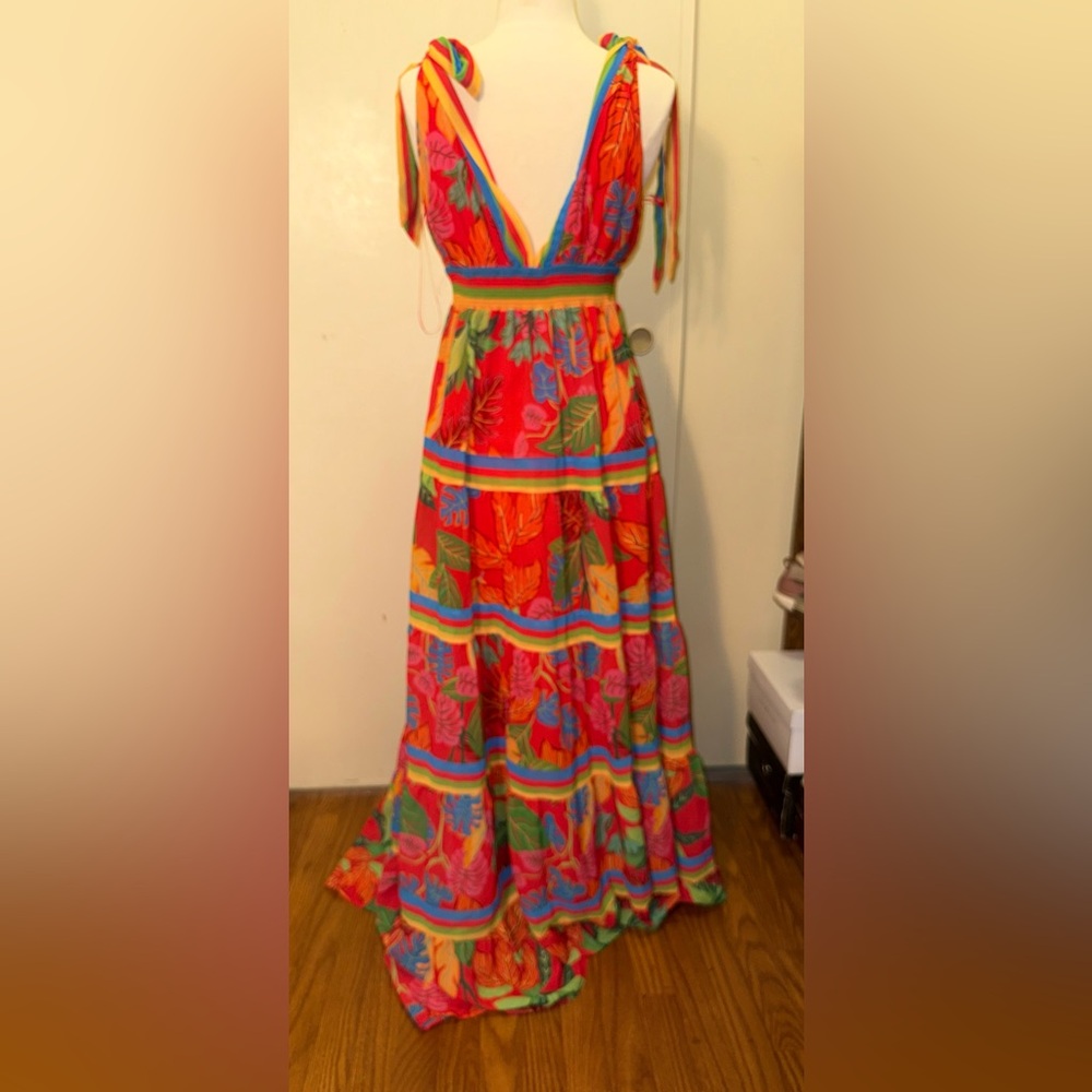 Flying Tomato Vibrant tropical floral Leaf Print Maxi dress sm